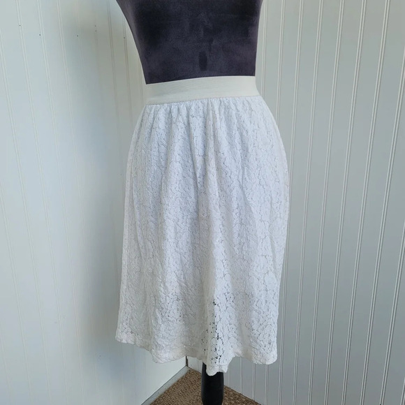 H&M Women's Lace Crochet Skirt A Line Ivory Off White Stretch Elastic Sz 4 - Picture 1 of 8